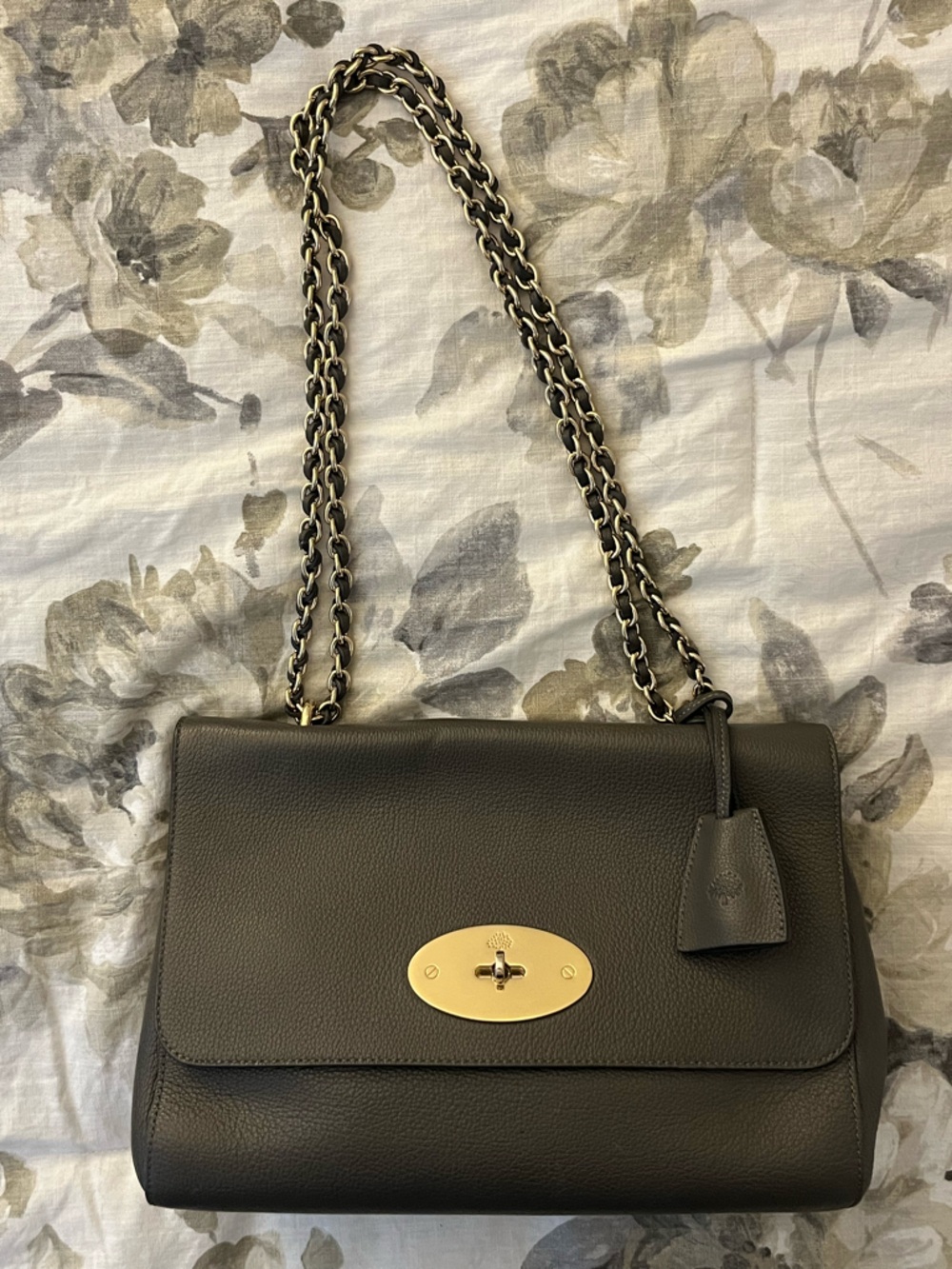 Mulberry Lily Leather Chain Shoulder Bag with Gold Turnlock